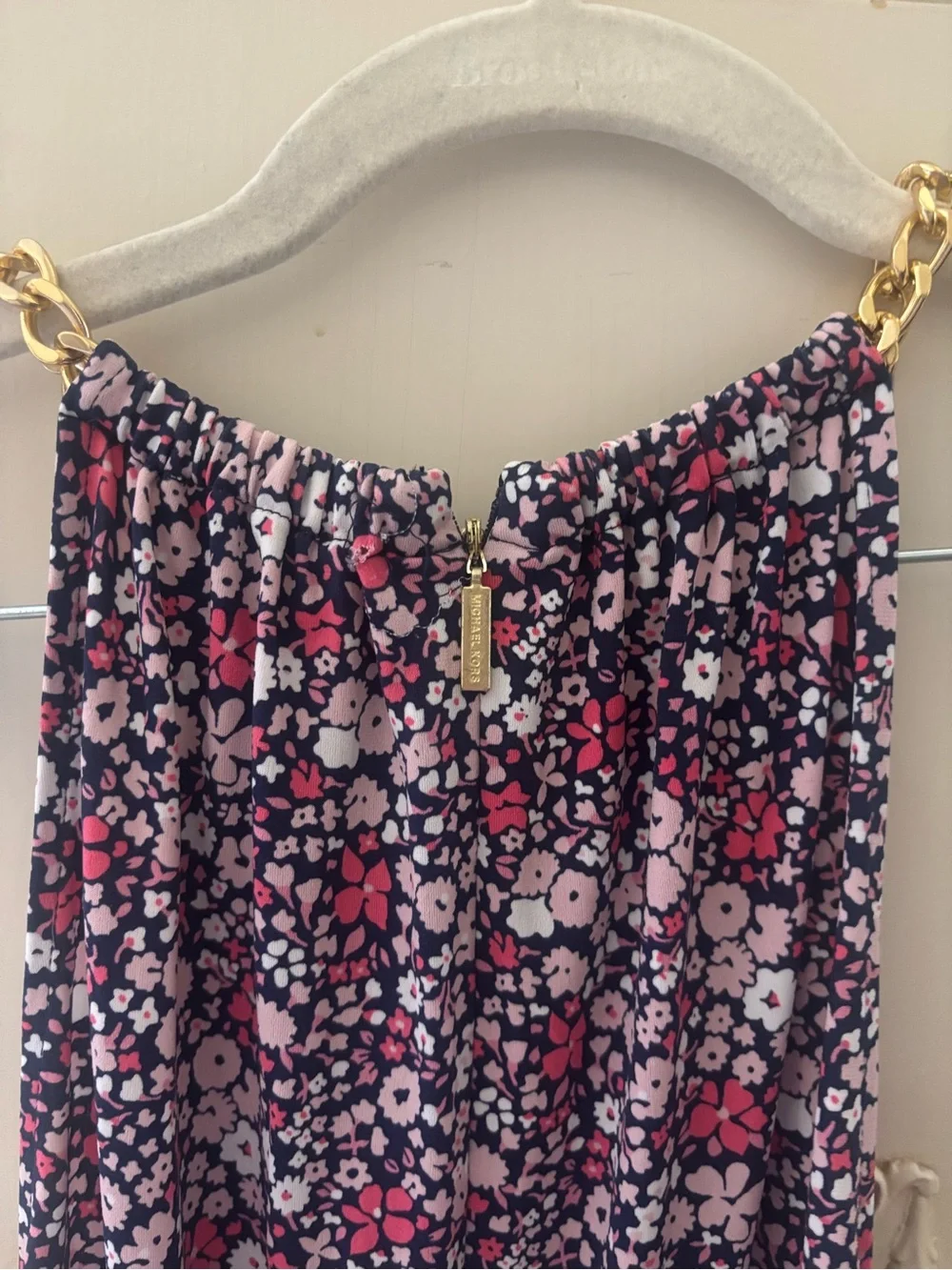Michael Kors Navy, Pink & White Floral Chain-Strap Dress
